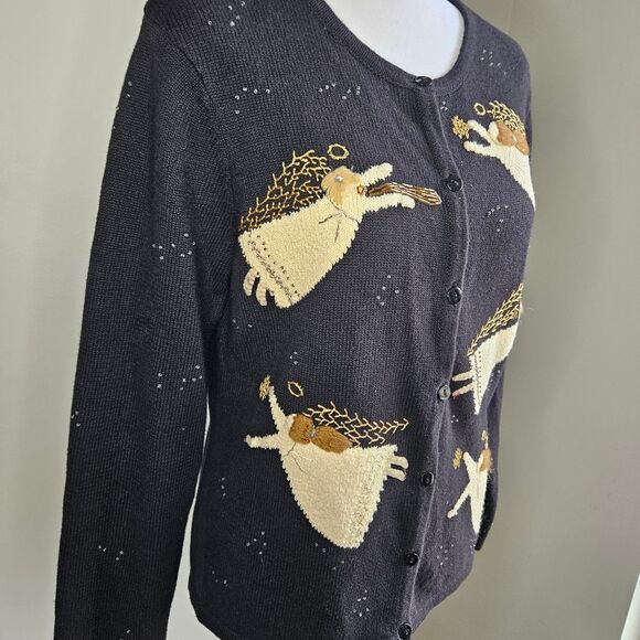 Vintage Carrol Reed Angel Cardigan Women's Medium Art To Wear Eclectic Holiday - Picture 2 of 11